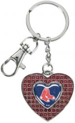 RED SOX (RED) GLITTER STONE HEART KEYCHAIN
