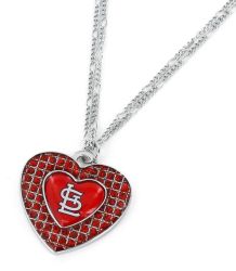 CARDINALS (RED) GLITTER STONE HEART NECKLACE