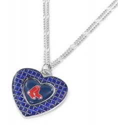 RED SOX (BLUE) GLITTER STONE HEART NECKLACE (2-IN-1 CHAIN)