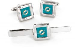 DOLPHINS SQUARE CUFF LINKS & TIE-BAR SET