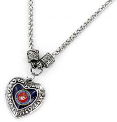 US MARINE CHARMED HEART NECKLACE